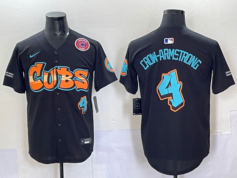 Men 2025 Chicago Cubs 4 Crow-Armstrong Black Seventh generations Joint Name Nike MLB Jersey style 3